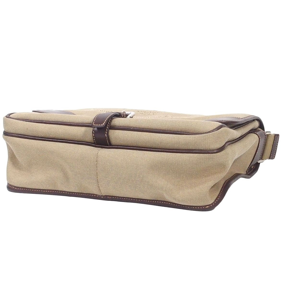 Prada Logo Jacquard Beige Brown Canvas Leather Shoulder Bag — view 3
