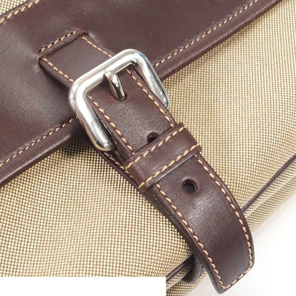 Prada Logo Jacquard Beige Brown Canvas Leather Shoulder Bag — view 7