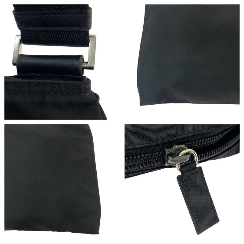 Prada Tessuto Triangle Logo Plate Black Silver Hardware Nylon Crossbody