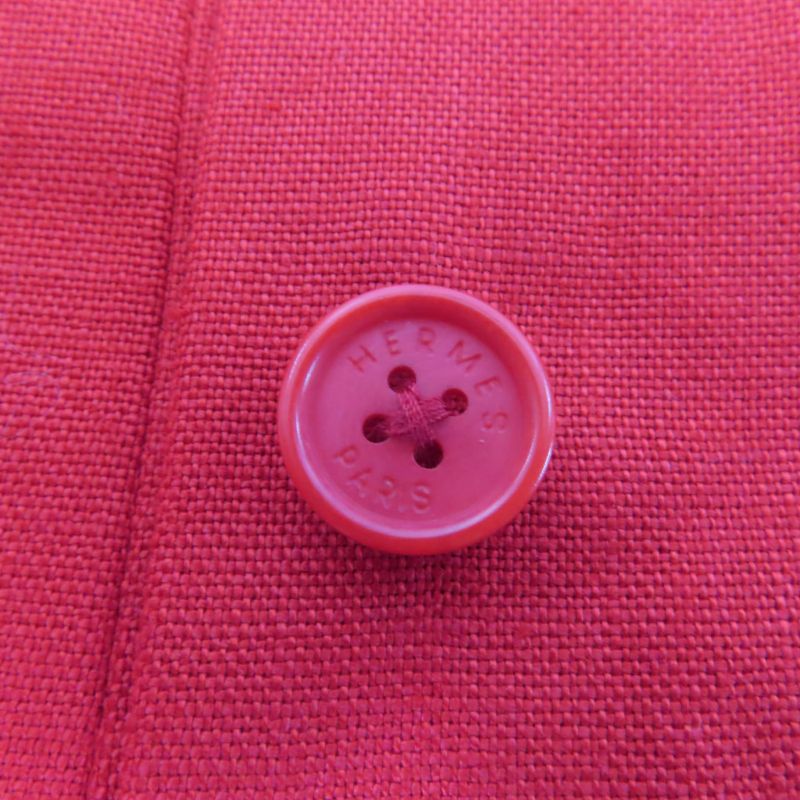 Hermes 100% Linen Front Button Flared Skirt With Caleche Embroidery Red 38 Made