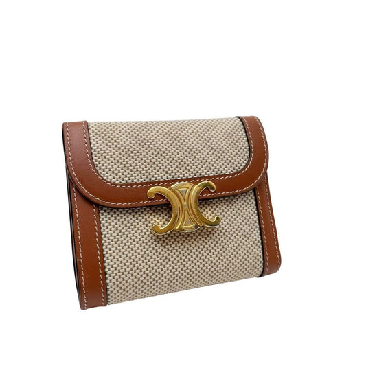 Celine Triomphe Canvas Leather Trifold Wallet Brown