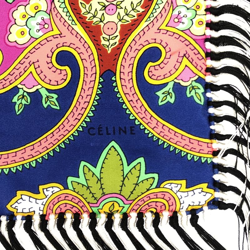 Celine - Silk Paisley Pattern Fringe Large Shawl - Multicolor