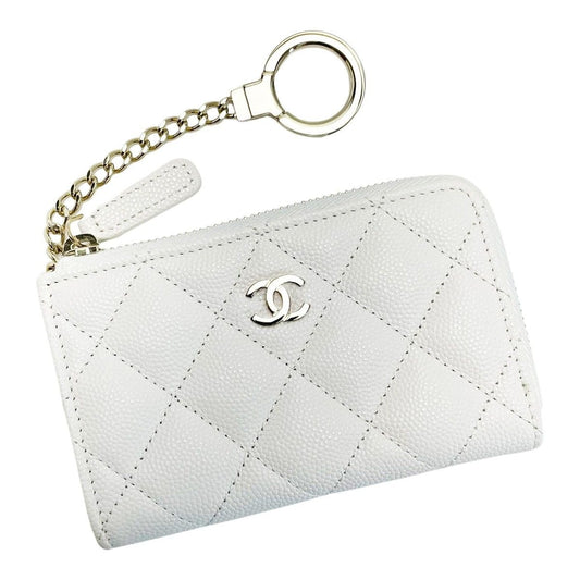Chanel Quilted Ap0221 White Coco Mark Coin Case Key Caviar Leather