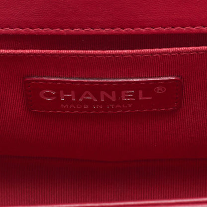 Chanel Boy Chanel Matelasse Chain Shoulder Lambskin Black And Red (silver