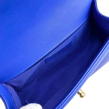 Chanel Boy Chanel Shoulder Bag V Stitch Chain Bag Lambskin Coco Mark Blue Gold