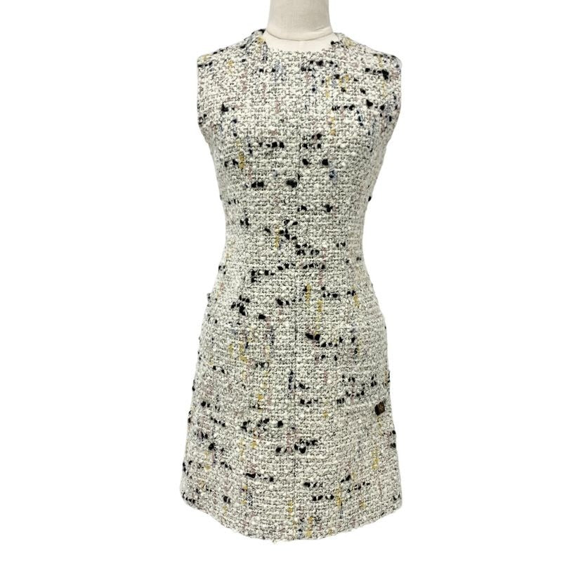 Louis Vuitton Dress Multicolor Boucles Tweed A-line Monogram Sleeveless