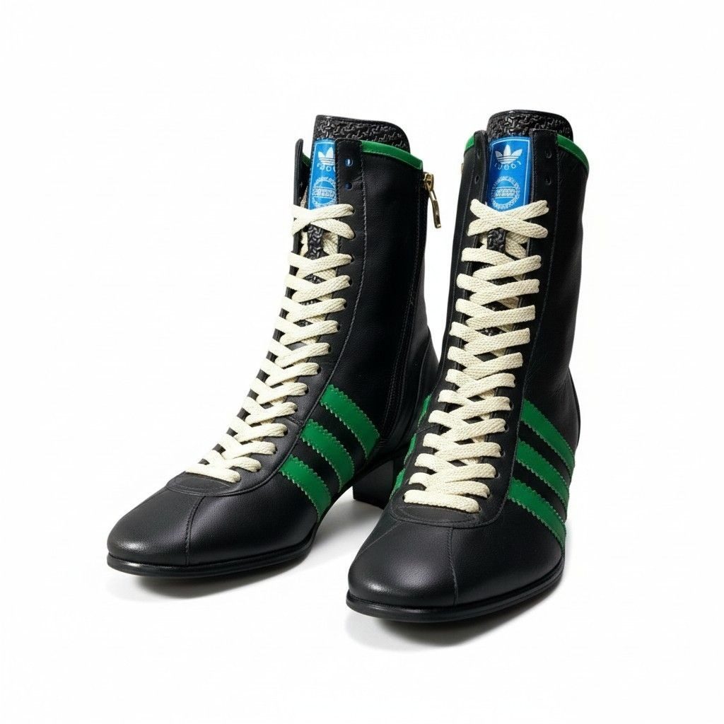 Gucci D9 Adidas Bowling Shoes Leather Boots Side Zip Trefoil Logo 6.5 Black