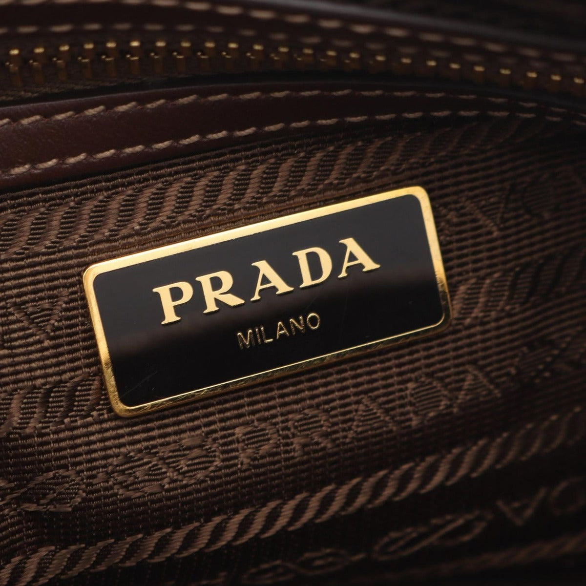 Prada Shoulder Bag Logo Jacquard Beige Brown Canvas Leather — view 4