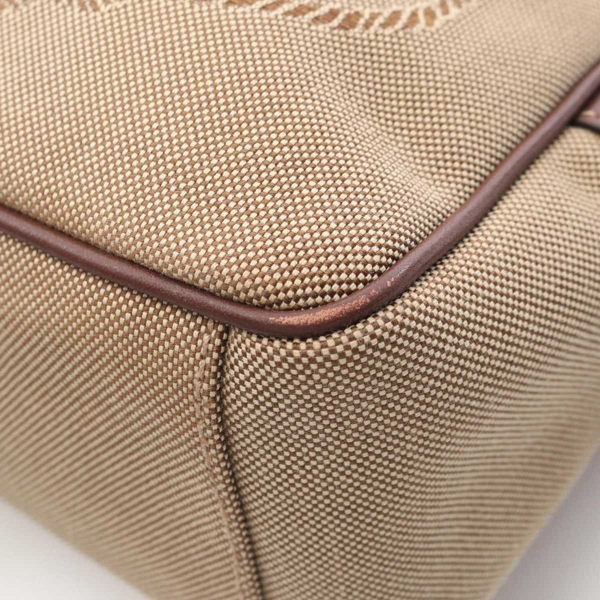 Prada Shoulder Bag Logo Jacquard Beige Brown Canvas Leather — view 6