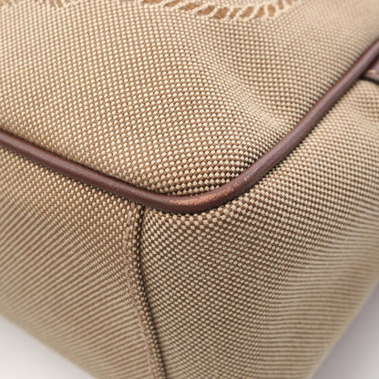 Prada Shoulder Bag Logo Jacquard Beige Brown Canvas Leather — view 6