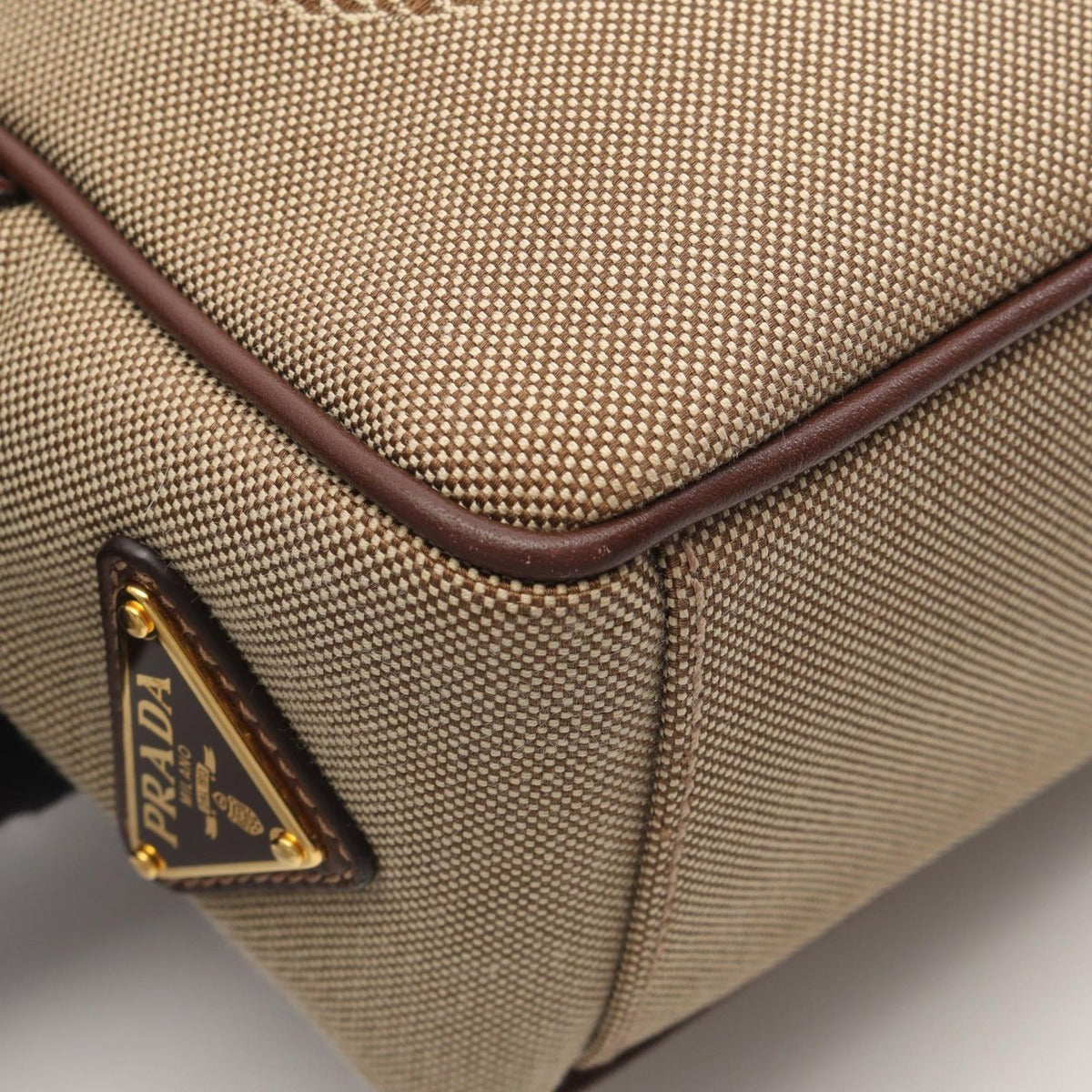 Prada Shoulder Bag Logo Jacquard Beige Brown Canvas Leather — view 7