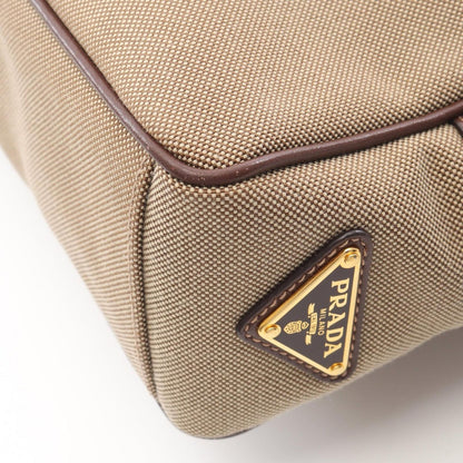 Prada Shoulder Bag Logo Jacquard Beige Brown Canvas Leather — view 8