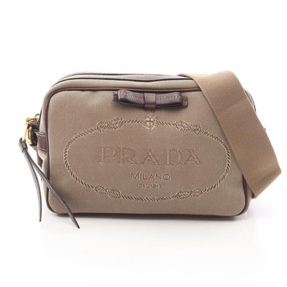 Prada Shoulder Bag Logo Jacquard Beige Brown Canvas Leather