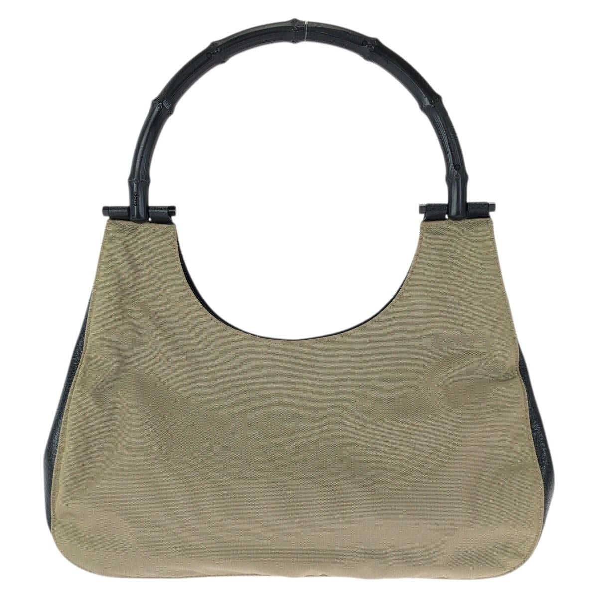 Gucci Bamboo Hobo Khaki Black Silver Nylon Leather 001 Handbag