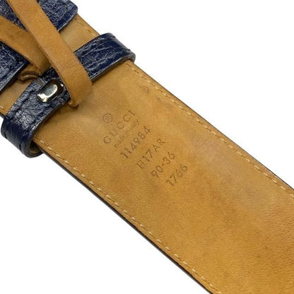 Gucci 114984 Belt Accessories Small Interlocking G Stripe Leather Canvas Navy