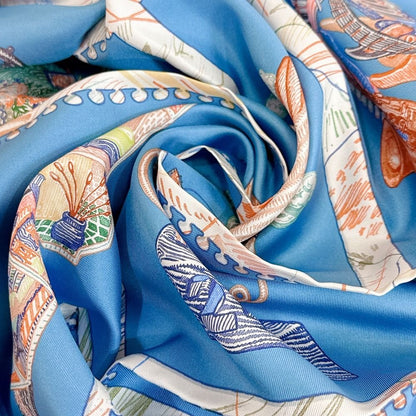 Hermes Shawl Carre 90 Chevaloscope Silk Scarf Blue