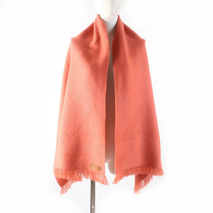 Hermes Grand Chevron 100% Cashmere Rose Blush Leather Scarf With Logo Patch And