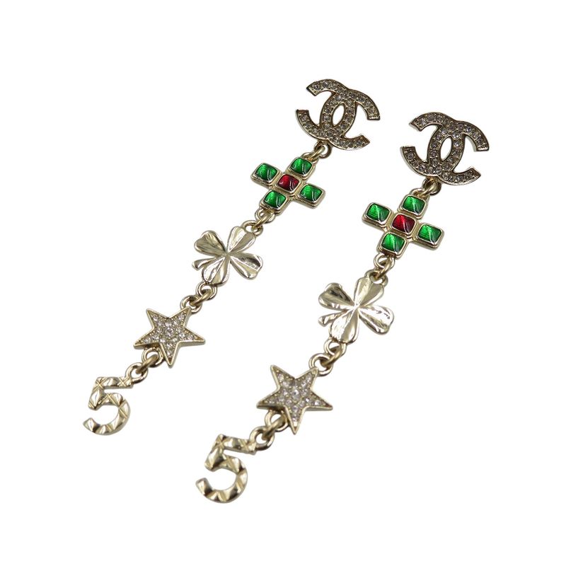 Chanel B23C Coco Mark Star Ab9853 2023 Metal Rhinestone Gold Green Red Earrings