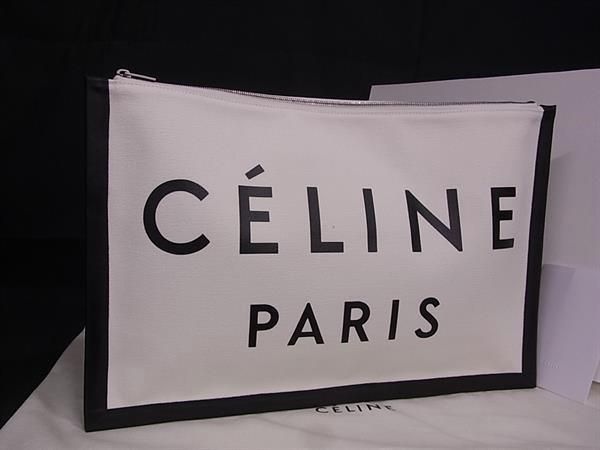 Celine Canvas And Leather Clutch Bag Second Bag Ladies White And Black Aw5609