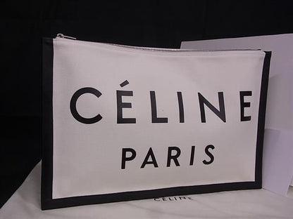 Celine Canvas And Leather Clutch Bag Second Bag Ladies White And Black Aw5609