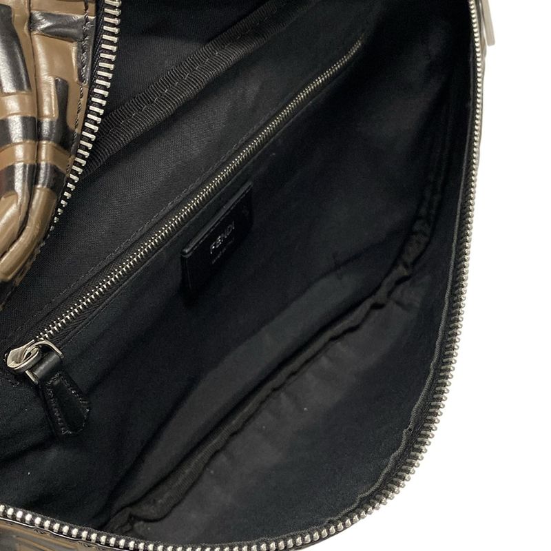Fendi Waist Pouch Zucca Pattern 7va434 Dark Brown And Black Leather