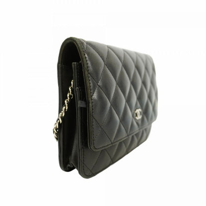 Chanel Shoulder Wallet Matelasse Lambskin Black Silver Hardware Women