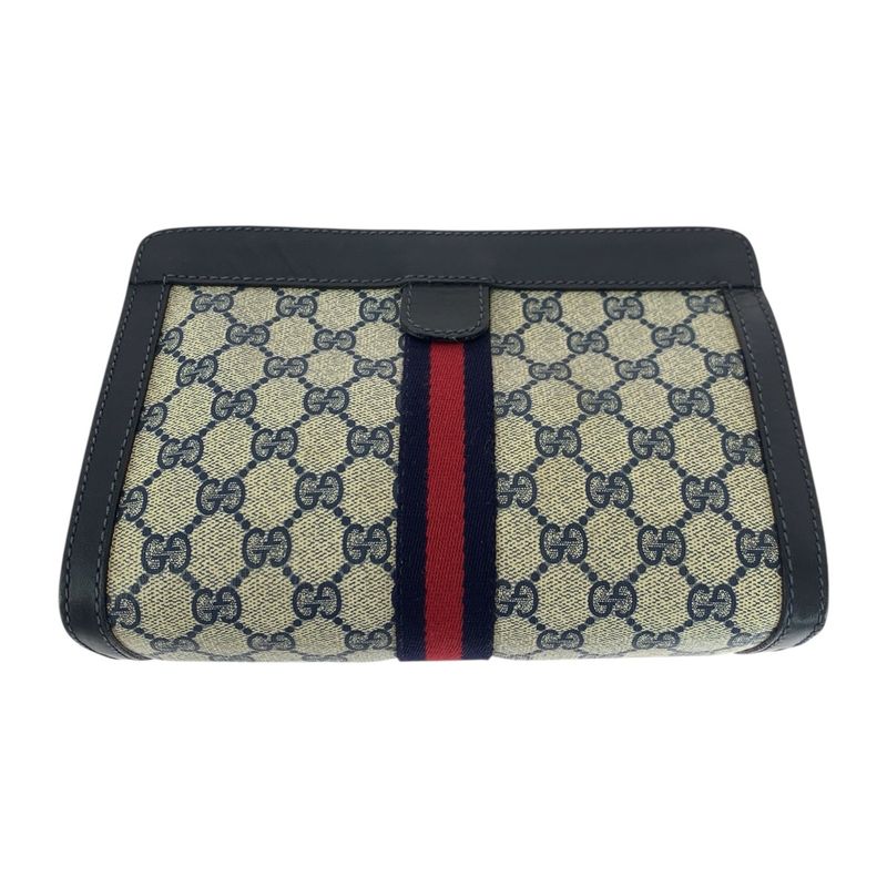 Gucci Vintage Old Gucci Sherry Line Navy Red Gray GG Supreme Canvas/leather