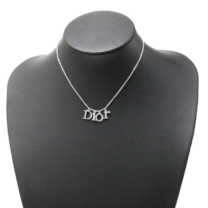 DIOR Necklace Crystal Rhinestone Logo Silver 20250901 Ra5899