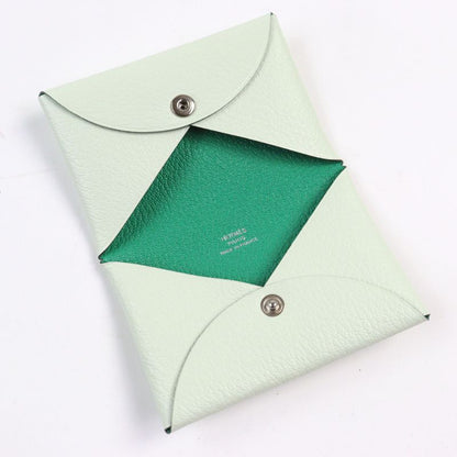 Hermes Calvi Verso Chevre Verre Fizz Mint Coin Case With Box Stamped U Made In