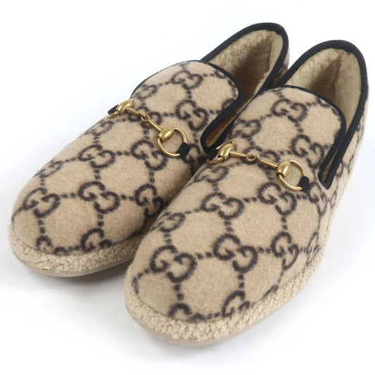 Gucci Mouton GG Logo Allover Horsebit Mouton Lining Slip-on Espadrilles Beige