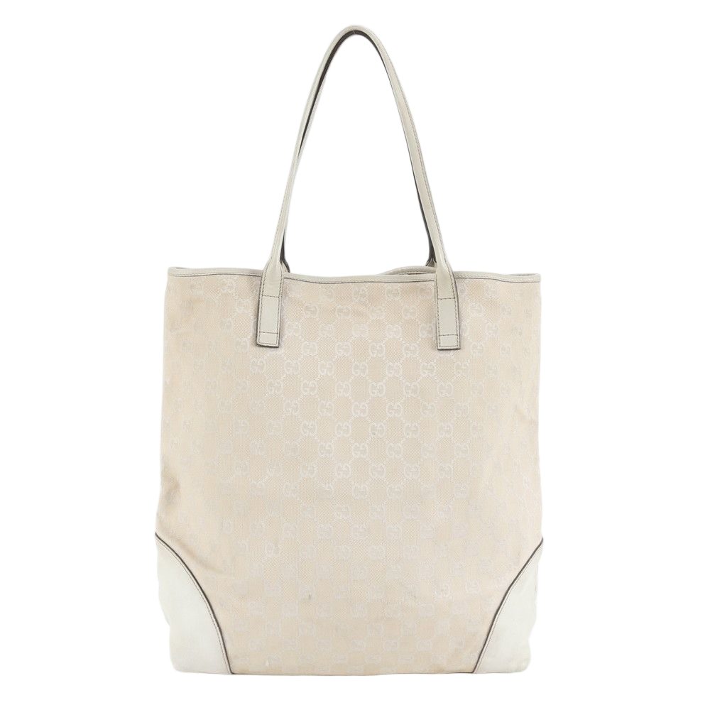 Gucci GG Canvas Leather Tote Shoulder Hand Beige Ree