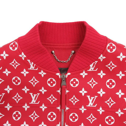 Louis Vuitton X Supreme Collaboration LV Leather Baseball Jacket Monogram Red