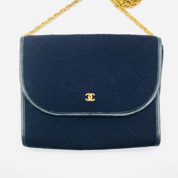 Chanel CC Logo Minimato Cotton Jersey Push Lock Chain Shoulder Bag Navy