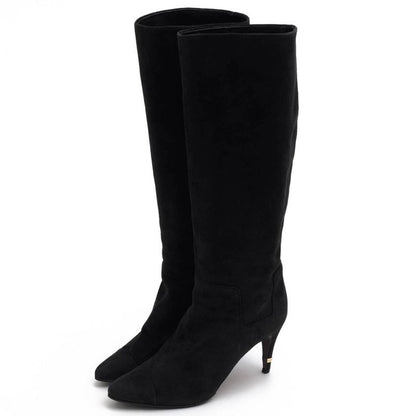 Chanel Long Boots Shoes Women Suede Leather Black High Heel Sole
