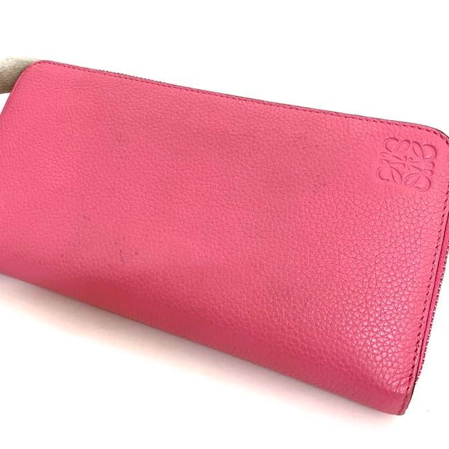 Loewe Round Zipper Long Wallet Pink Anagram Wallet Leather Preowned