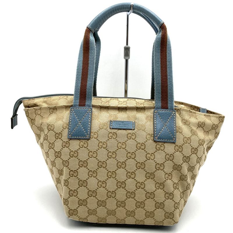 Gucci 131228 Handbag Tote Sherry Line GG Canvas Light Blue Brown Women Men