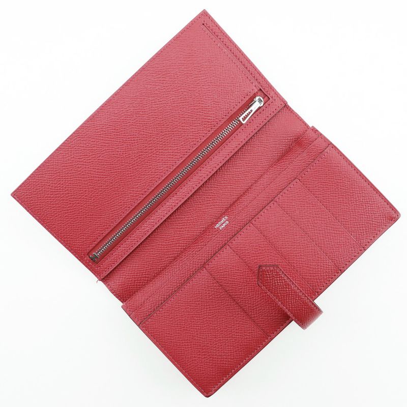 Hermes Bearn Souffle Vaux Epson Red □R Ladies Long Wallet