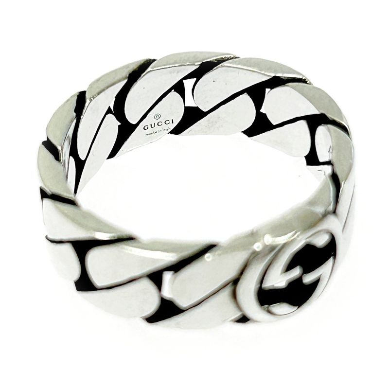Gucci Silver Interlocking Wide Ring 4.3g 925 Engraved 307449 Ring with Box