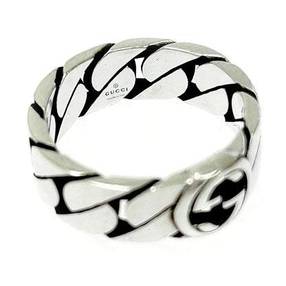 Gucci Silver Interlocking Wide Ring 4.3g 925 Engraved 307449 Ring with Box