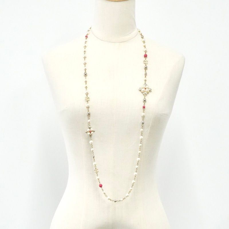 Chanel Necklace Pendant Choker Gold Silver Pink Coco Mark Long Necklace