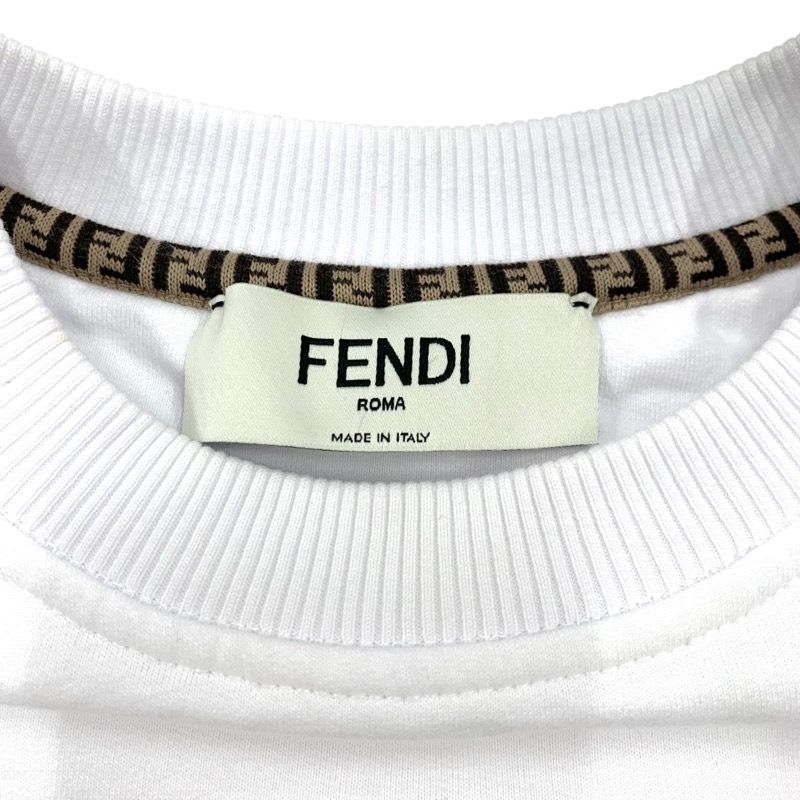 Fendi Top Cotton White Black Logo Long Sleeve Sweatshirt Cropped Brushed