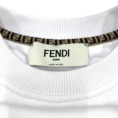 Fendi Top Cotton White Black Logo Long Sleeve Sweatshirt Cropped Brushed