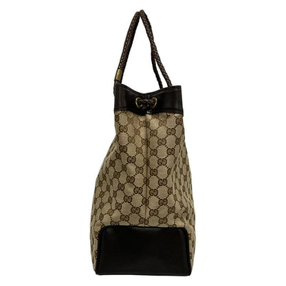 Gucci Tote Bag GG Pattern 109141 Beige And Dark Brown Leather