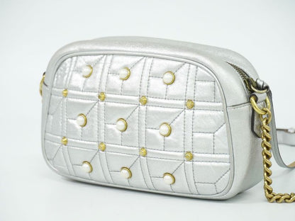 Authentic Gucci GG Marmont Faux Pearl Small Shoulder Bag Pochette Leather