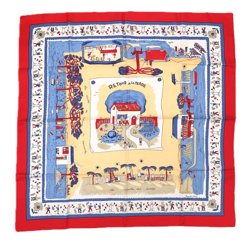 Hermes Carre 90 RE TOUR A LA Terre Homeward Silk Scarf Red