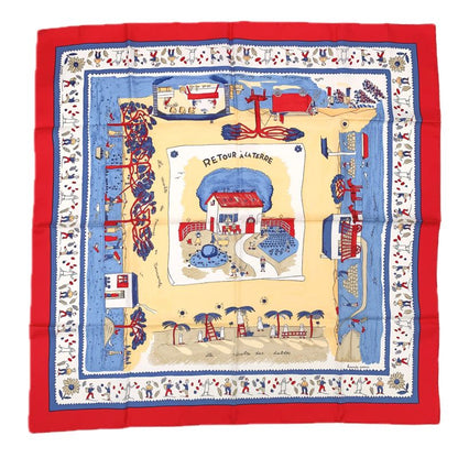 Hermes Carre 90 RE TOUR A LA Terre Homeward Silk Scarf Red