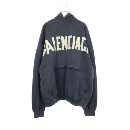 Balenciaga Hoodie Tape Type Ripped Pocket Distressed Cotton Black