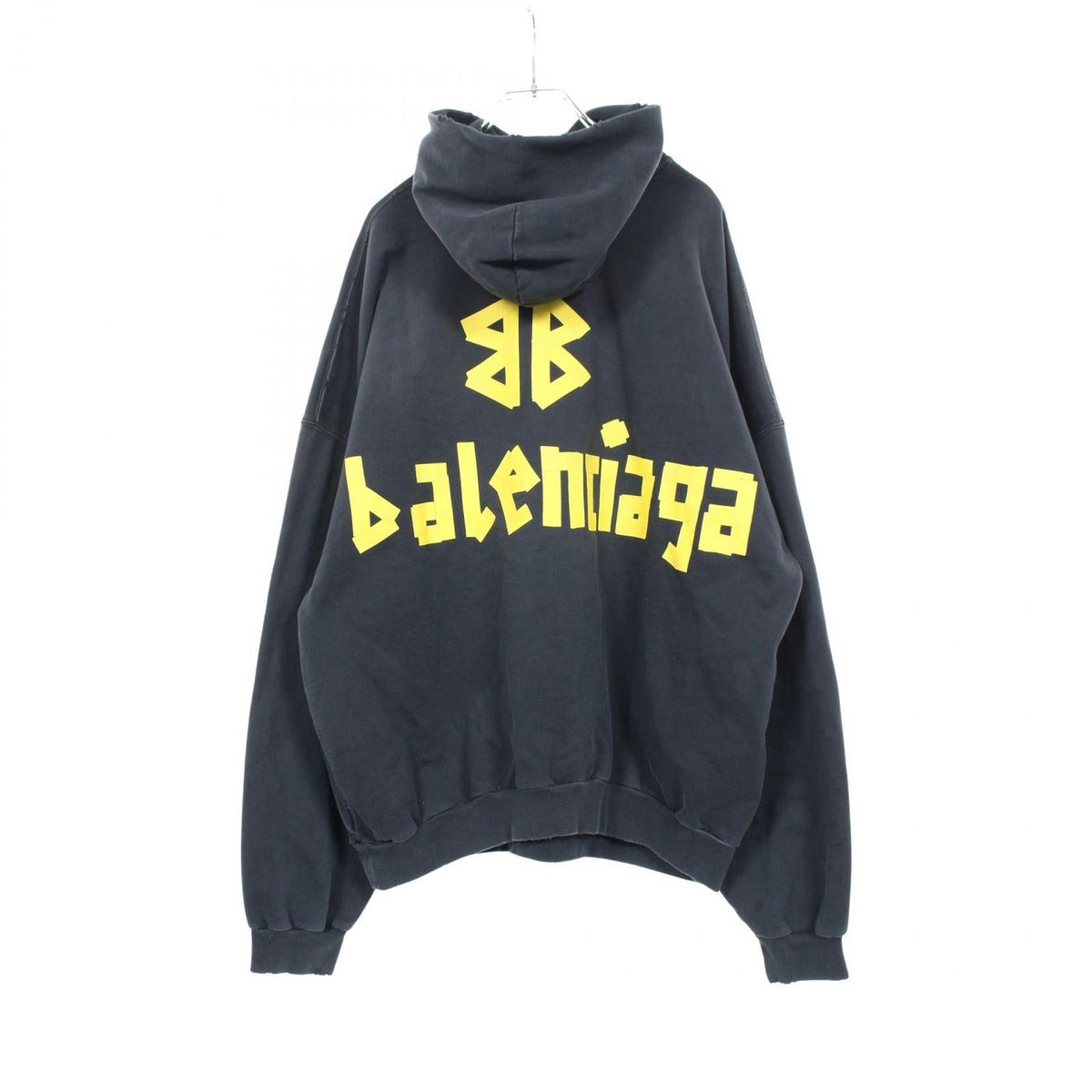 Balenciaga Hoodie Tape Type Ripped Pocket Distressed Cotton Black — view 2