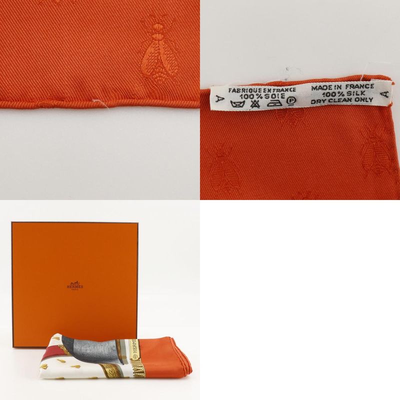 Hermes Carré 90 Napoleon Silk White/orange Women's Scarf