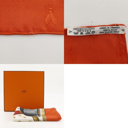 Hermes Carré 90 Napoleon Silk White/orange Women's Scarf